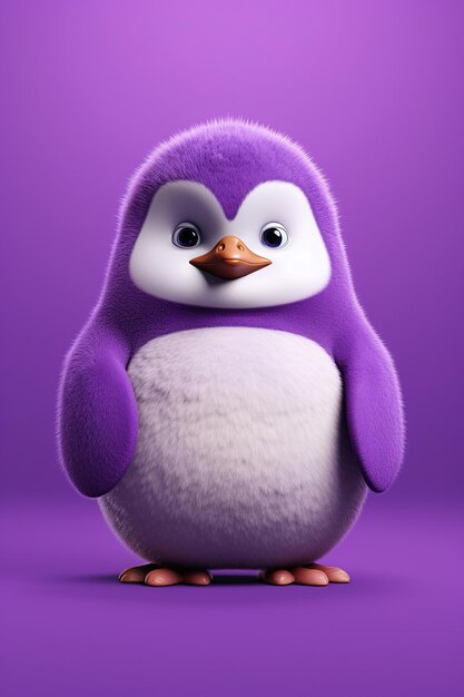 Cartoon character purple orange penguin 3d illustration for children generative ai