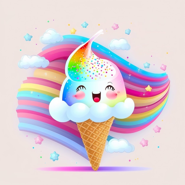 Cartoon character Rainbow Ice Cream in Cone