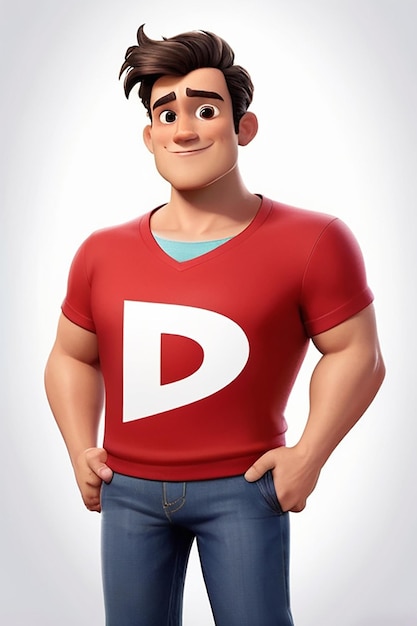 Персонаж мультфильма в красной рубашке с буквой D