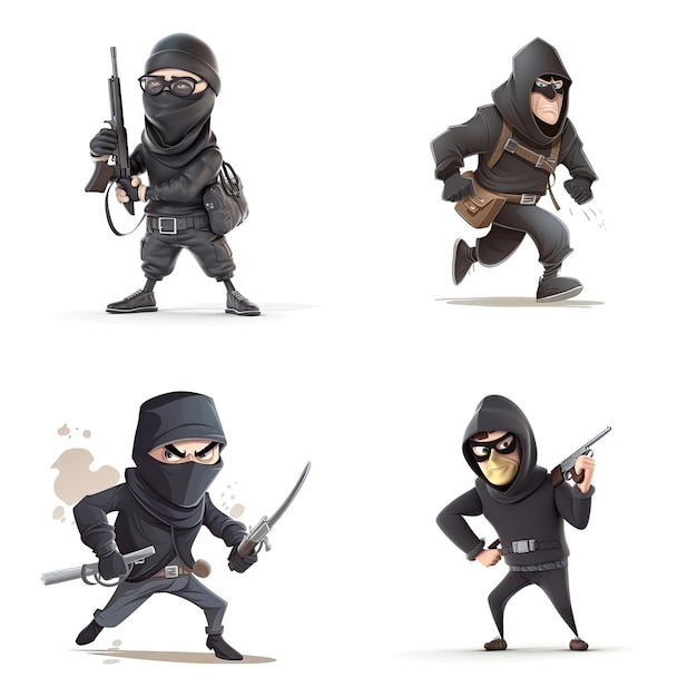 Cartoon character of robber white background