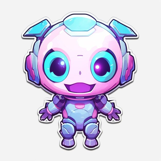 Photo a cartoon character of a robot with big eyes and a purple body generative ai