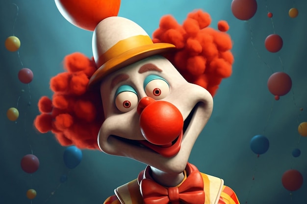 Photo cartoon character of a silly clown with a red nose ai