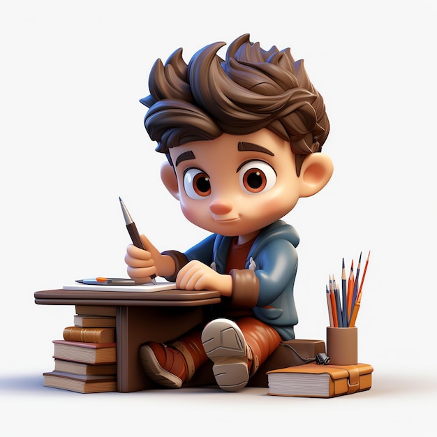 Photo a cartoon character sitting at a desk