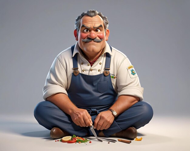 Photo a cartoon character sitting on the floor with a knife and fork