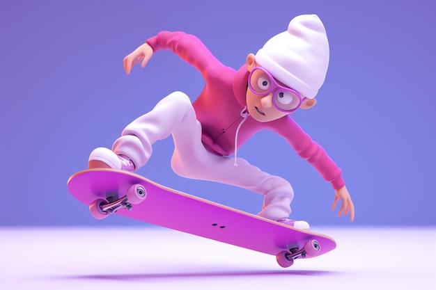 A cartoon character on a skateboard