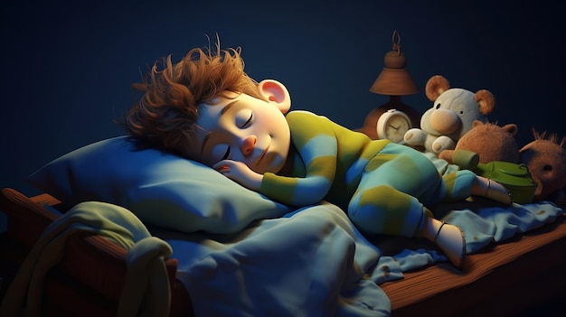 cartoon character sleeping in a bed