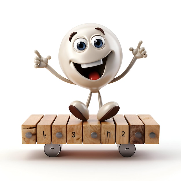 Cartoon character of smiley with wooden blocks on a white background