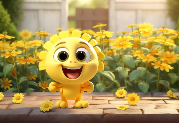 Photo cartoon character standing in field of flowers