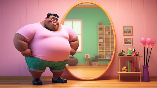 Photo a cartoon character standing in front of a mirror