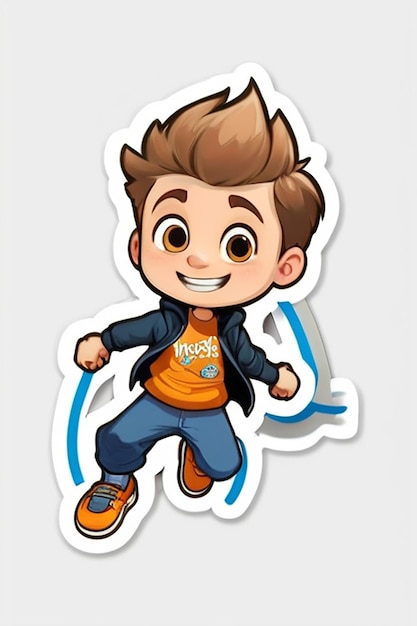 Foto adesivo di personaggio dei cartoni animati con un ragazzo che salta la corda