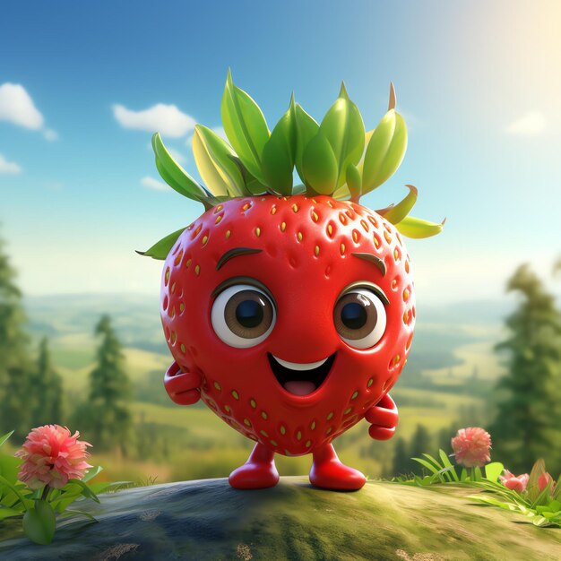 A cartoon character of a strawberry