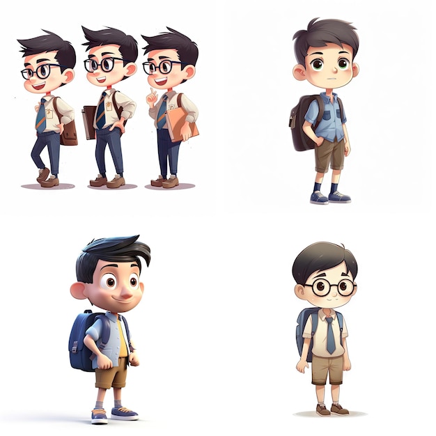 Photo cartoon character of student kids