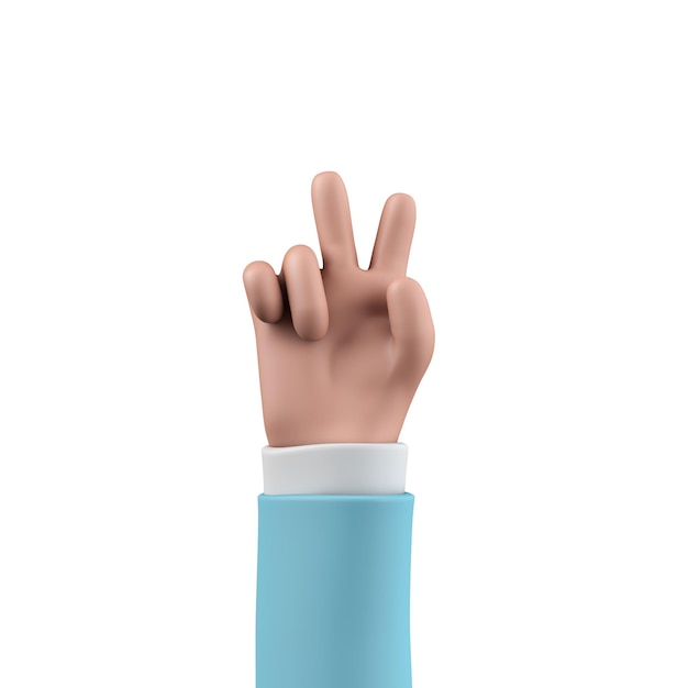 Cartoon character style hand showing a victory v sign d rendering