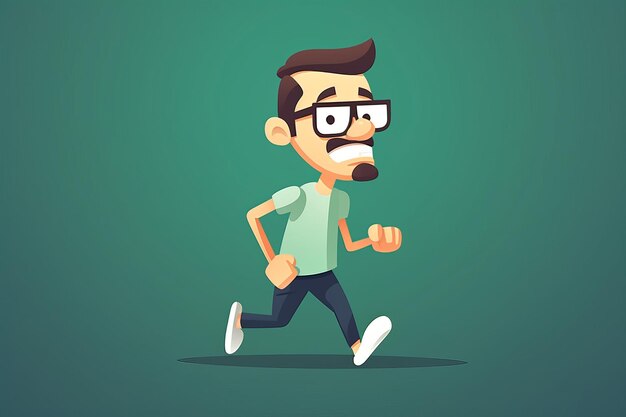 A cartoon character that is running with a green background.