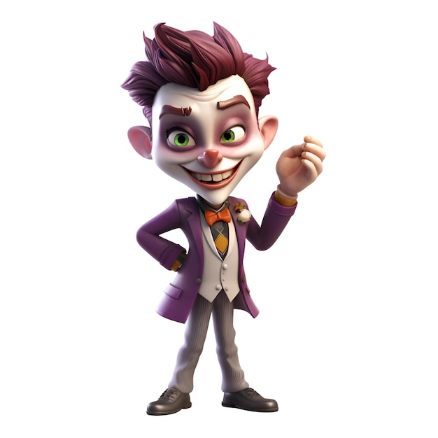 Cartoon character of a vampire with halloween costume pointing up