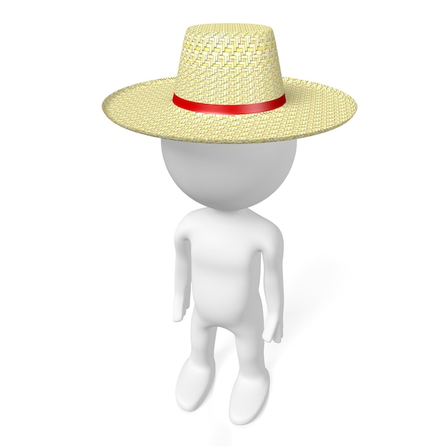 麦わら帽子をかぶった漫画のキャラクター観光コンセプト3Dイラスト