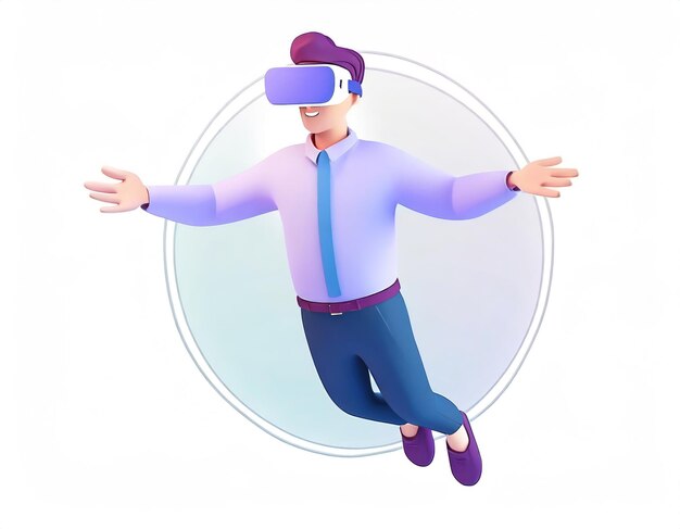 Фото Персонаж мультфильма, носящий vr-очки, наушники, тело, плавающее в киберпространстве, концепция погружения и метаверса, созданная ии