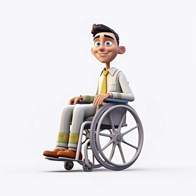 Cartoon character in wheelchair isolated on white background