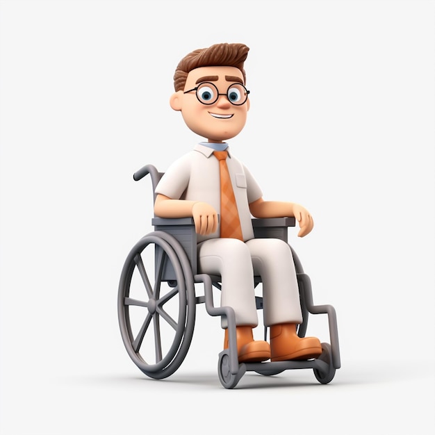 Cartoon character in wheelchair isolated on white background