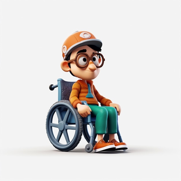 Cartoon character in wheelchair isolated on white background