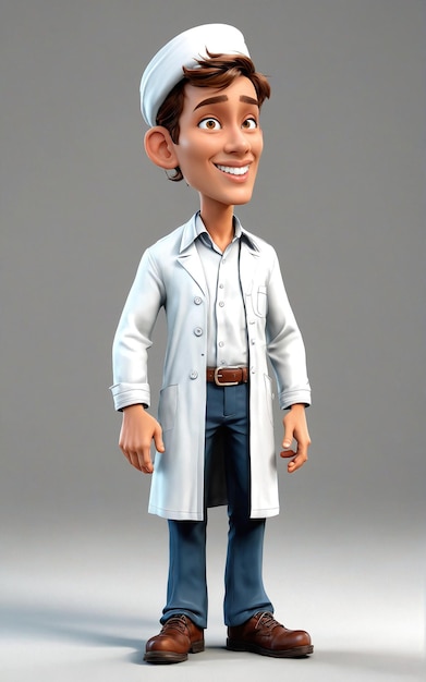 a cartoon character in a white coat and blue jeans