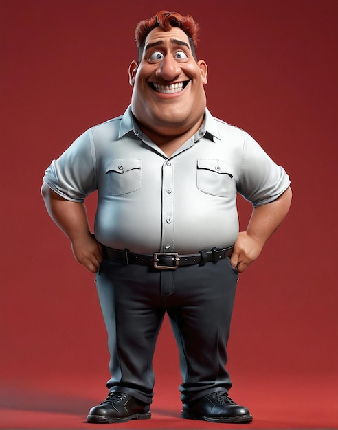 a cartoon character in a white shirt and black pants