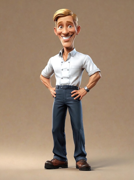 a cartoon character in a white shirt and blue jeans