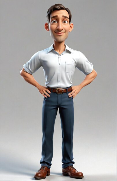 a cartoon character in a white shirt and blue pants