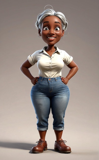 a cartoon character in a white shirt and jeans