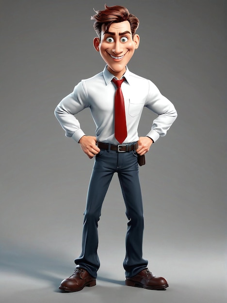 a cartoon character in a white shirt and red tie