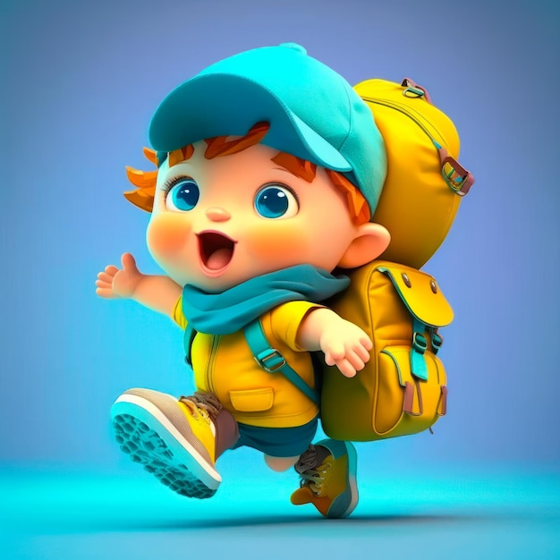 Cartoon character with backpack running Generative AI