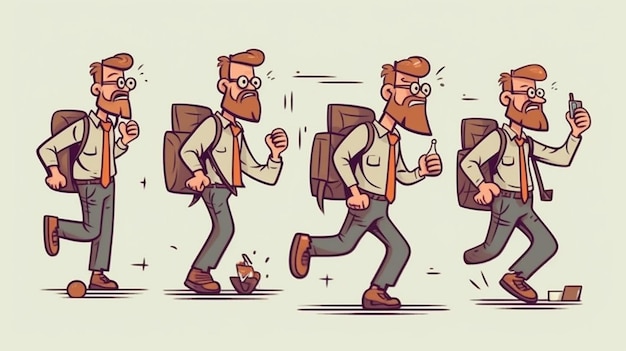 A cartoon character with a beard and a backpack that says " the one on the front "