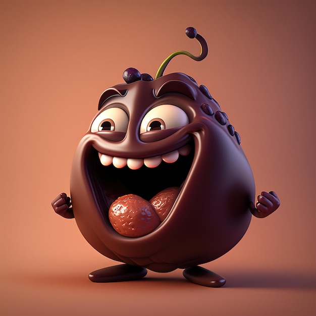 A cartoon character with a big smile and a brown background.