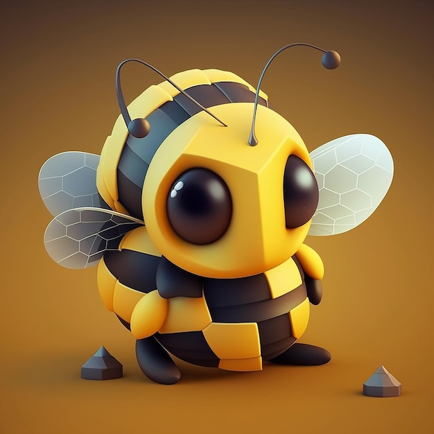 A cartoon character with a black and yellow striped bee on it.