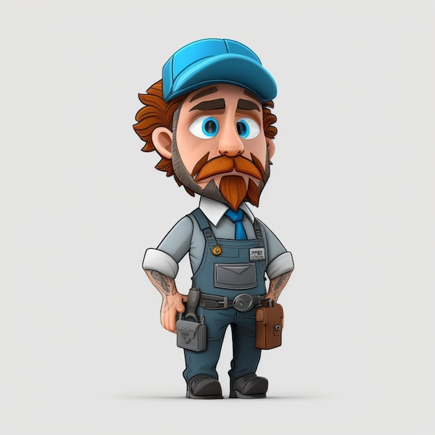 A cartoon character with a blue cap and a blue cap that says'repairman '