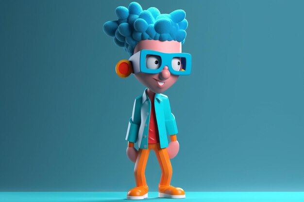 Photo a cartoon character with a blue jacket and orange pants and a blue jacket.