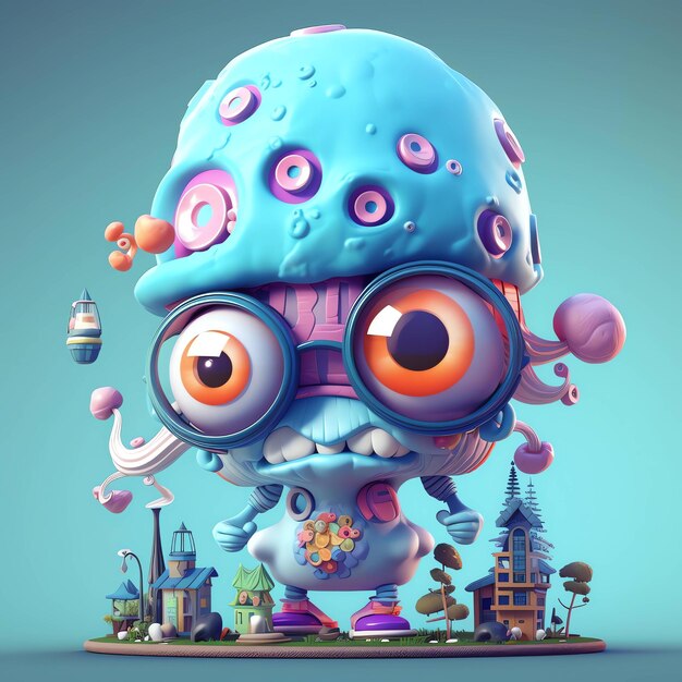 A cartoon character with a blue octopus on it