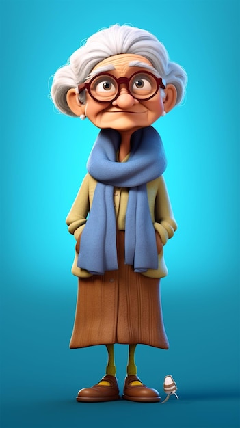 A cartoon character with a blue scarf and glasses