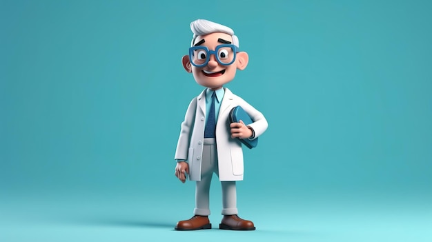 A cartoon character with a blue shirt and glasses holding a blue bag