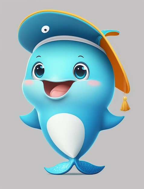 A cartoon character with a blue whale on the front.