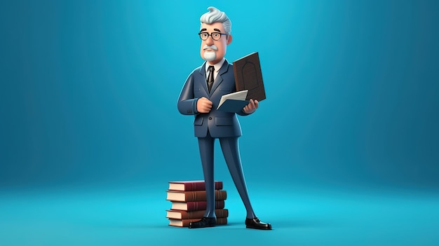 A cartoon character with a book and a book in his hand