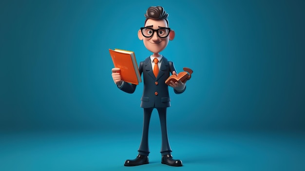 A cartoon character with a book and a book in his hands.