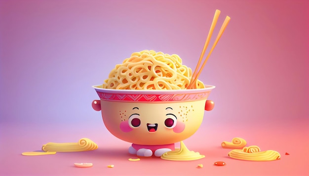 A cartoon character with a bowl of noodles.