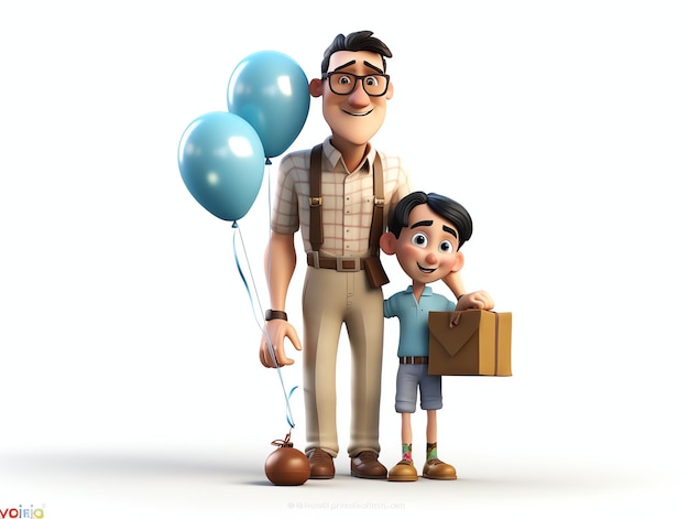 Photo a cartoon character with a boy and a balloon