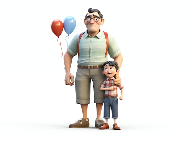 Photo a cartoon character with a boy and a balloon
