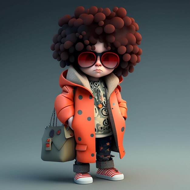 A cartoon character with a brown wig and sunglasses.