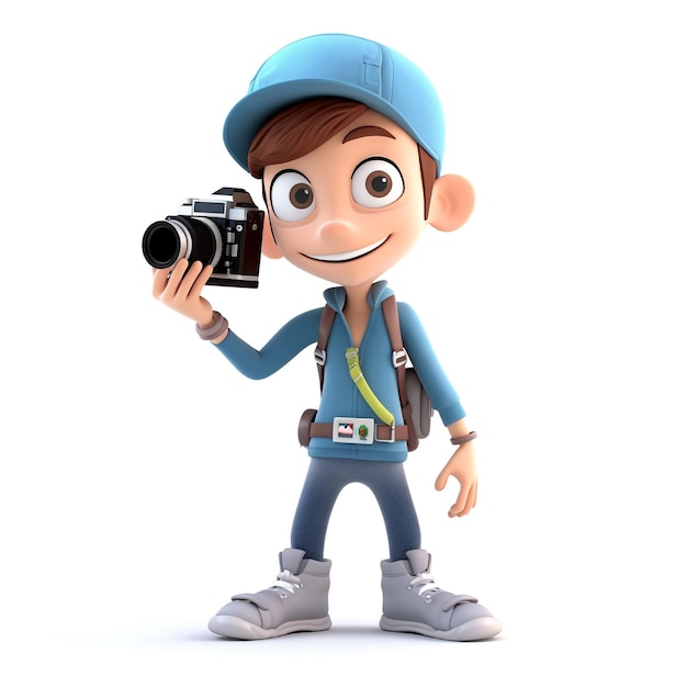 A cartoon character with a camera and a hat