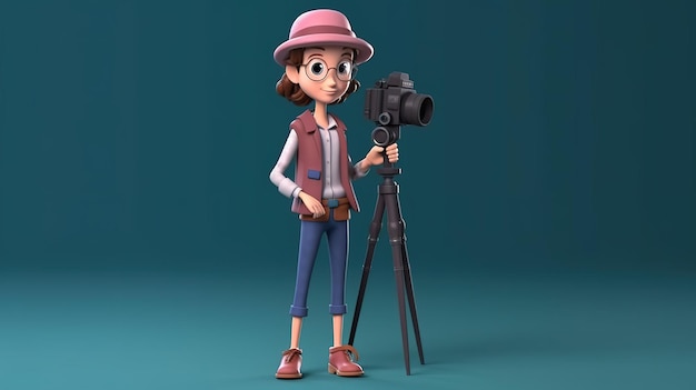 A cartoon character with a camera on a tripod