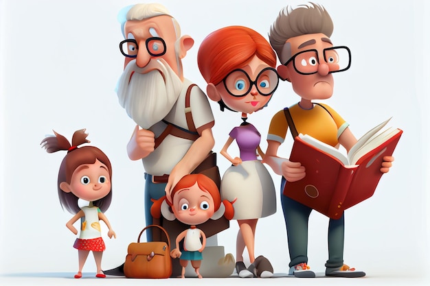 A cartoon character with the characters from the animated movie family