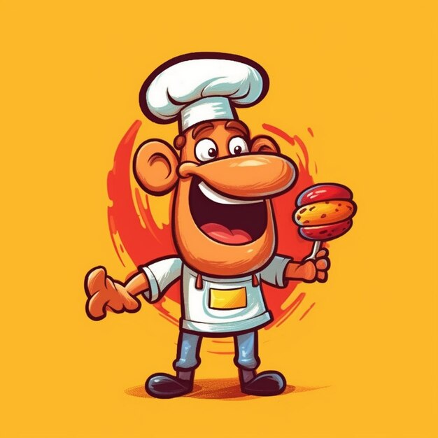 Photo a cartoon character with a chef hat and a doughnut in his hand.